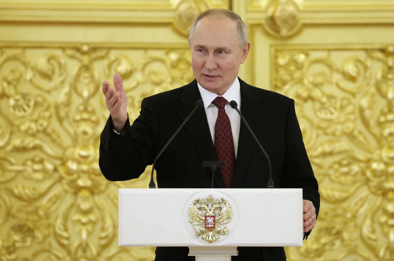 Russian President Vladimir Putin delivers a speech at the Grand Kremlin Palace in Moscow, Russia, Dec. 4, 2023. (Reuters Photo)