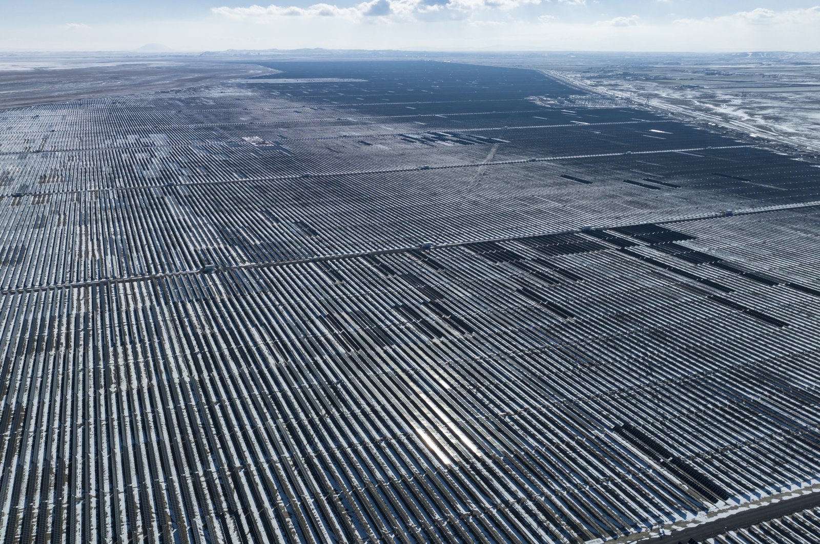 A photo taken with a drone shows the Kalyon PV Karapınar Solar Power Plant in Konya, central Türkiye, Feb. 2, 2023. (EPA Photo)