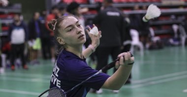Turkish badminton player Nazlıcan İnci trains ahead of the European Championship Finals, Istanbul, Türkiye, Dec. 5, 2023. (AA Photo)