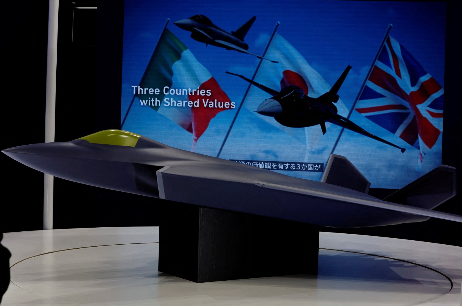 A concept model of the Global Combat Air Programme (GCAP) fighter jet is displayed at the DSEI Japan defense show, Makuhari Messe in Chiba, east of Tokyo, Japan, March 15, 2023. (Reuters Photo)