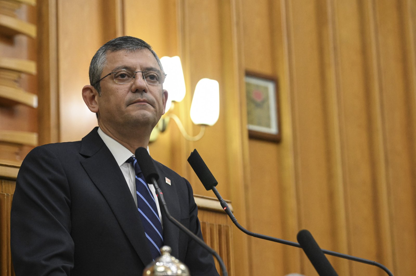 Republican People&#039;s Party (CHP) leader Özgür Özel speaks at his party&#039;s parliamentary meeting in Ankara, Türkiye, Dec. 5, 2023. (AA Photo)