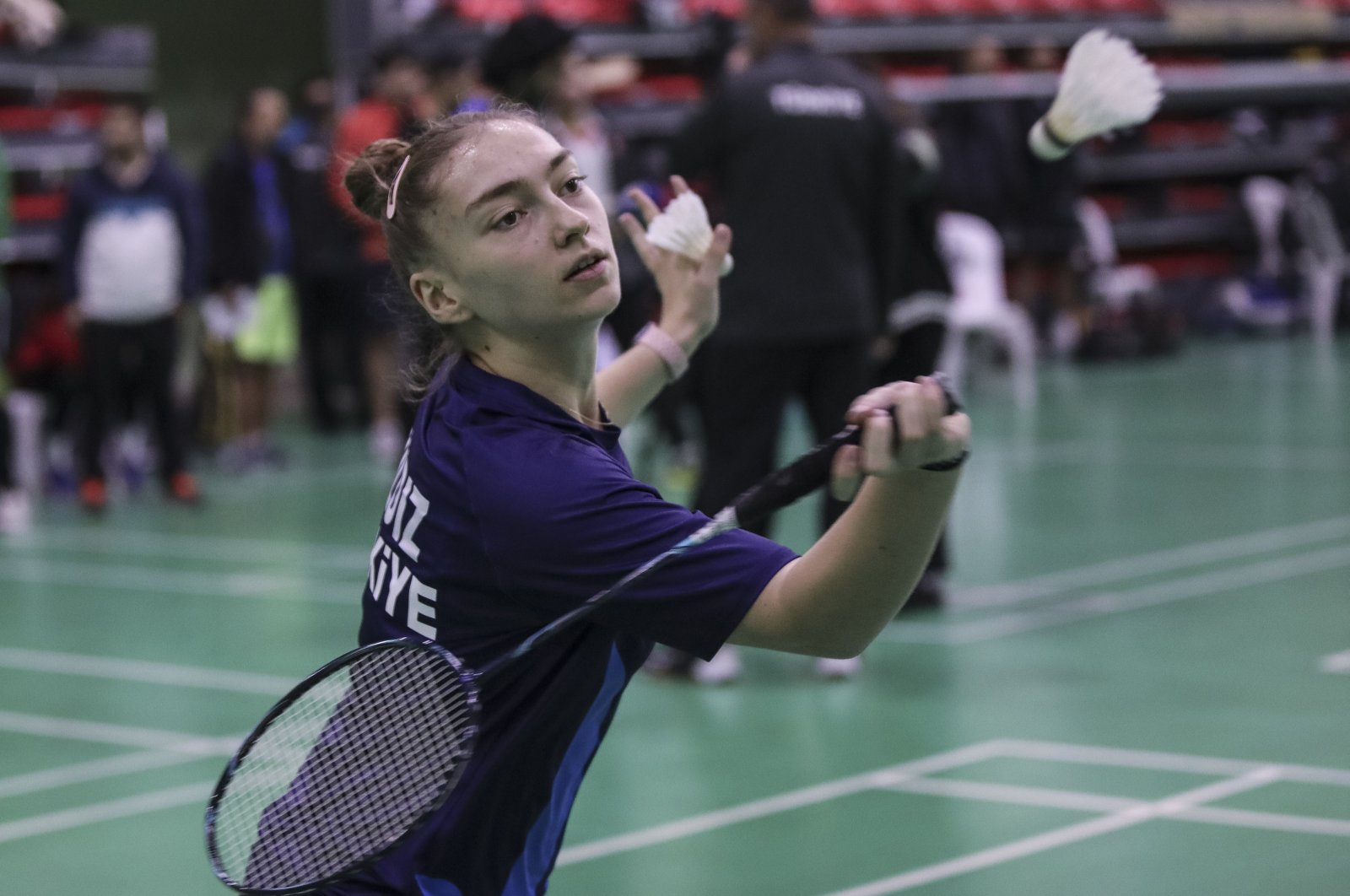 Turkish badminton player Nazlıcan İnci trains ahead of the European Championship Finals, Istanbul, Türkiye, Dec. 5, 2023. (AA Photo)