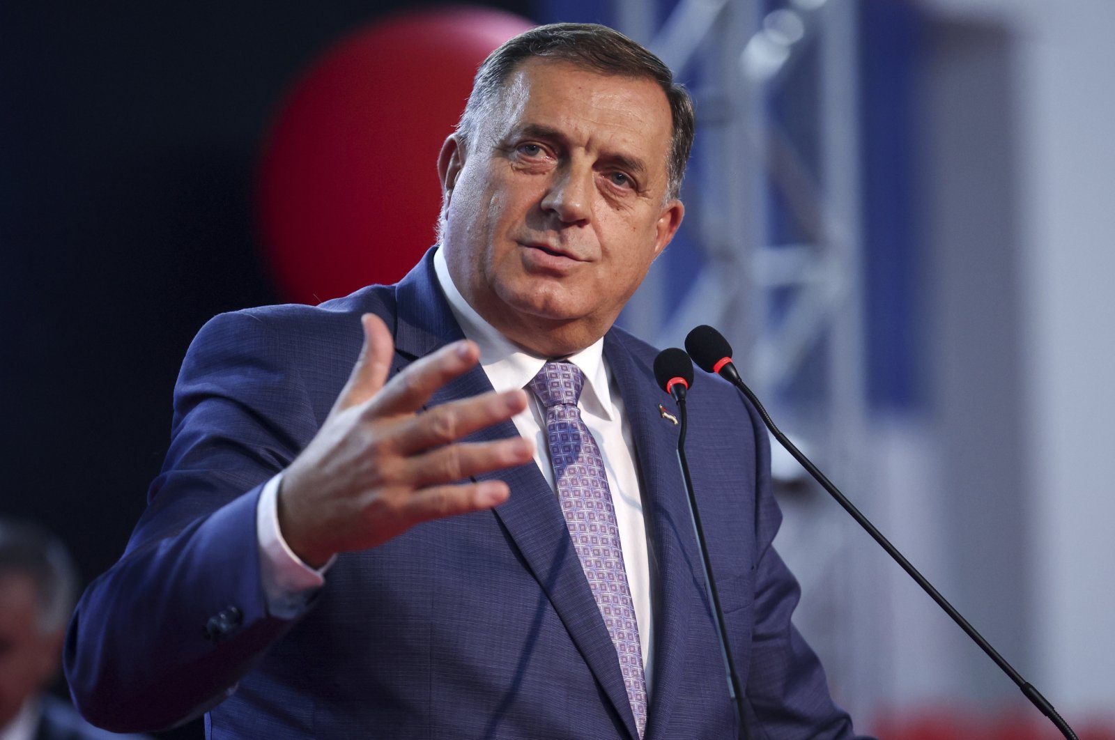 Serb member of the Bosnian Presidency Milorad Dodik speaks at a rally in Sarajevo, Bosnia, Sept. 27, 2022. (AP Photo)