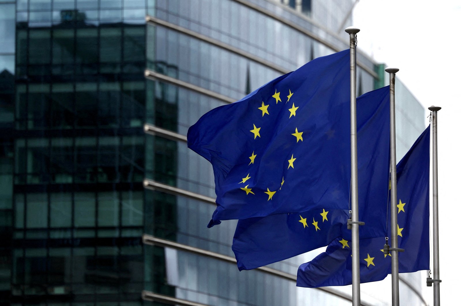 European flags fly outside the European Commission headquarters in Brussels, Belgium, Sept. 20, 2023. (Reuters Photo)