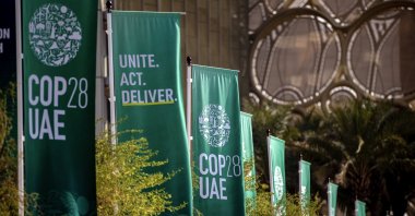 Banners with the COP28 logo stand at Expo City Dubai, the venue of the 2023 United Nations Climate Change Conference (COP28), in Dubai, United Arab Emirates, Dec. 5, 2023. (EPA Photo)