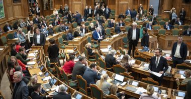 Members of the Danish Parliament (Folketinget) during the debate for a new law against inappropriate treatment of writings of importance to religious communities, in Copenhagen, Denmark, Dec. 7, 2023. (EPA Photo)
