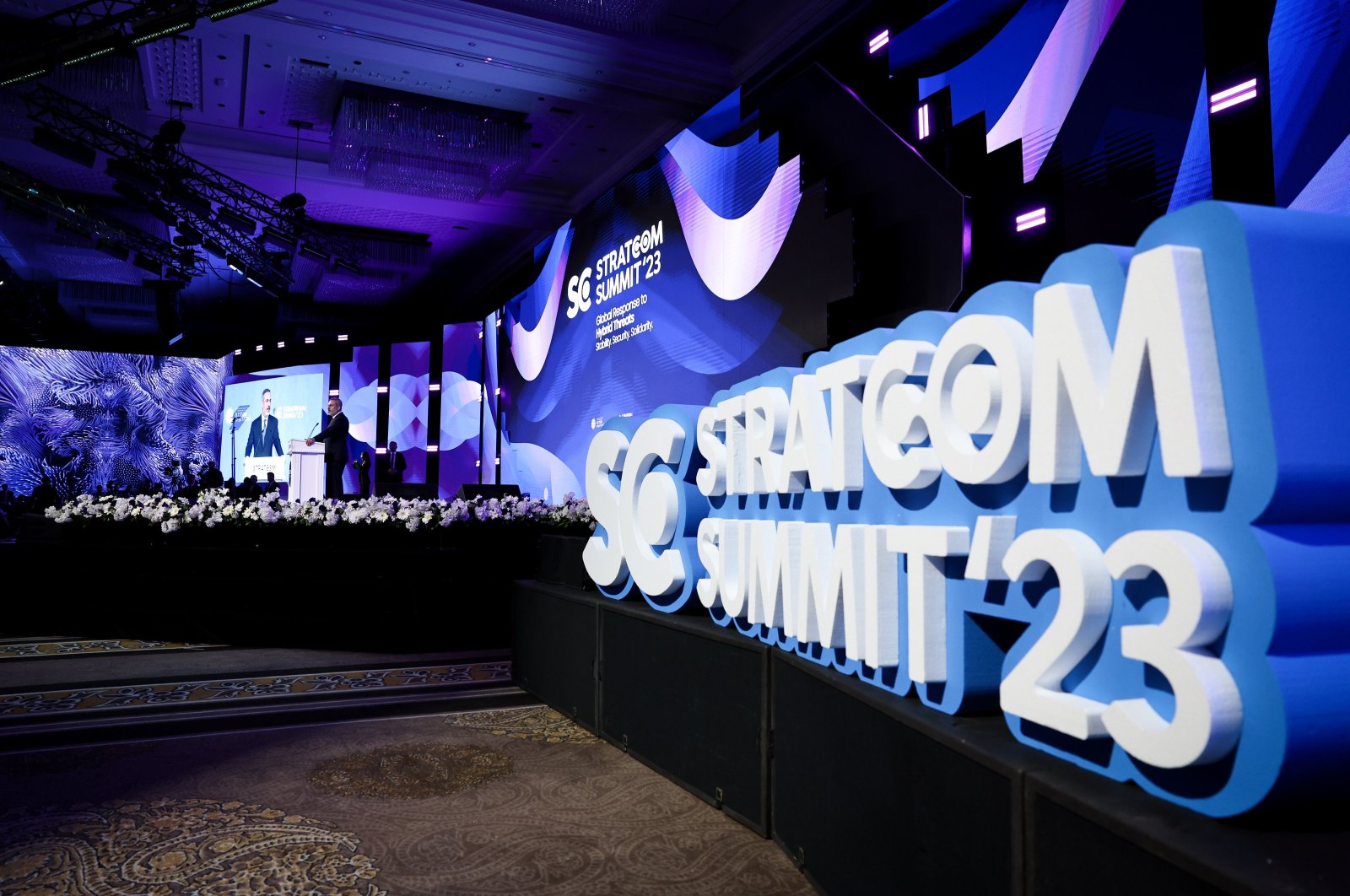 Foreign Minister Hakan Fidan speaks at the Stratcom Summit 2023 in Istanbul, Türkiye, Nov. 24, 2022. (AA Photo)