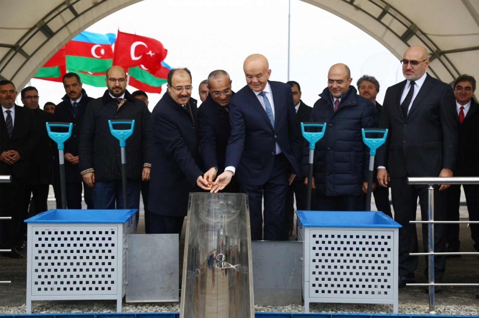 Officials attend the groundbreaking ceremony of a pharmaceutical production facility near Baku, Azerbaijan, Dec. 7, 2023. (AA Photo)