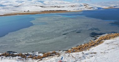Ice layers began to form on the surface of Çıldır Lake, Kars, Türkiye, Dec. 8, 2023. (AA Photo)