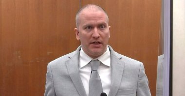 Former Minneapolis police officer Derek Chauvin addresses his sentencing hearing and the judge as he awaits his sentence after being convicted of murder in the death of George Floyd in Minneapolis, Minnesota, U.S. June 25, 2021. (Reuters Photo)