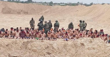 Footage images from Gaza shows Israeli troops detaining dozens of Palestinian men and subjecting them to abuse. (Emanuel (Mannie) Fabian on X)