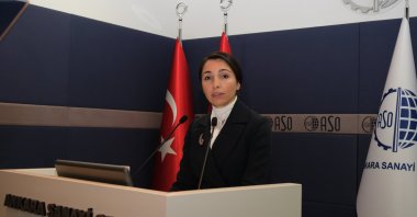 Central Bank of the Republic of Türkiye (CBRT) Governor Hafize Gaye Erkan delivers a speech at the Ankara Chamber of Industry, in Ankara, Türkiye, Nov. 12, 2023. (AA Photo)