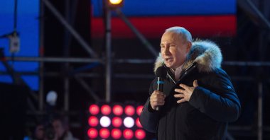 Vladimir Putin, Russia&#039;s president, speaks during a rally near the Kremlin, Moscow, Russia, March 18, 2018. (Getty Images Photo)