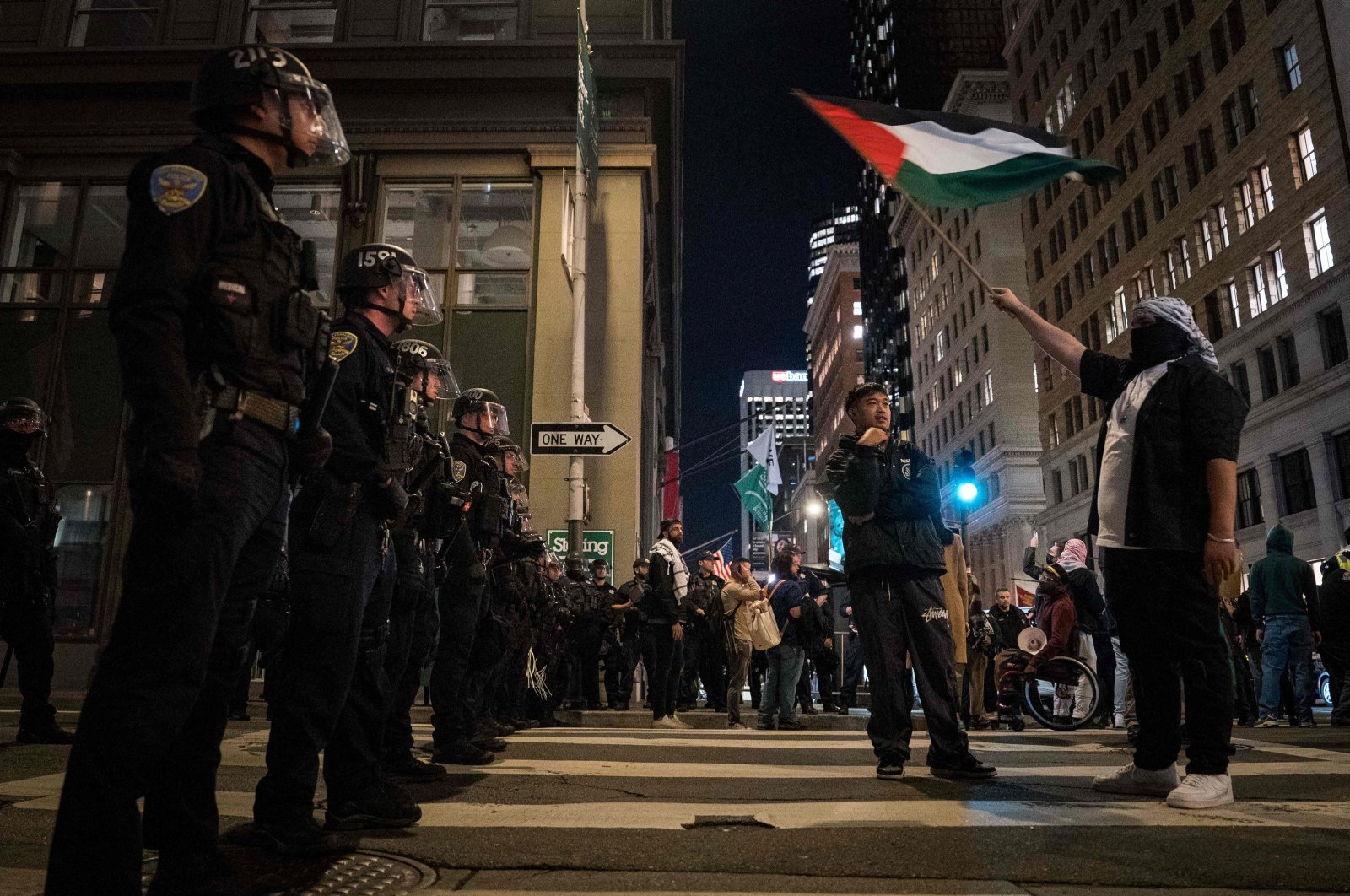 A Pro-Palestine march is blocked by the police in San Francisco, California, U.S., Nov. 14, 2023. (AFP Photo)