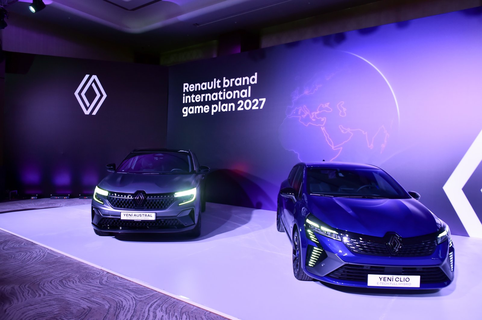 The new Renault Austral and Renault Clio on display during a press conference in Istanbul, Türkiye, Nov. 11, 2023. (IHA Photo)