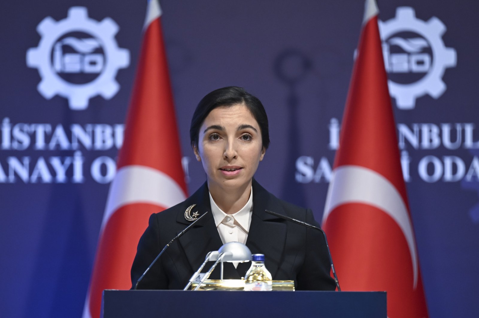 Central Bank of the Republic of Türkiye (CBRT) Governor Hafize Gaye Erkan delivers a speech at the Istanbul Chamber of Industry (ITO), Istanbul, Türkiye, Nov. 29, 2023. (AA Photo)