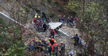 Search and rescue efforts are ongoing after the collapse of a single-story detached house due to a landslide in Zonguldak, Türkiye, Dec. 10, 2023. (AA Photo)