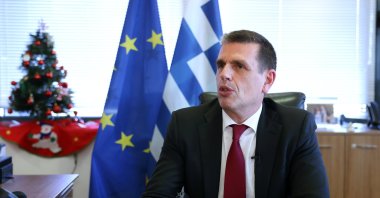 Greek Migration and Asylum Minister Dimitris Kairidis speaks in an interview, in Athens, Greece, Dec. 9, 2023. (AA Photo)