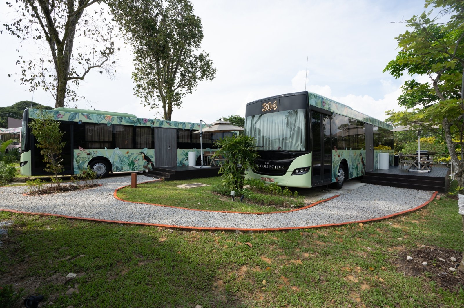 The resort hotel &quot;The Bus Collective&quot; comprises 20 discarded buses that have been converted into luxury suites, Changi Village, Singapore, Nov. 5, 2023. (dpa Photo)