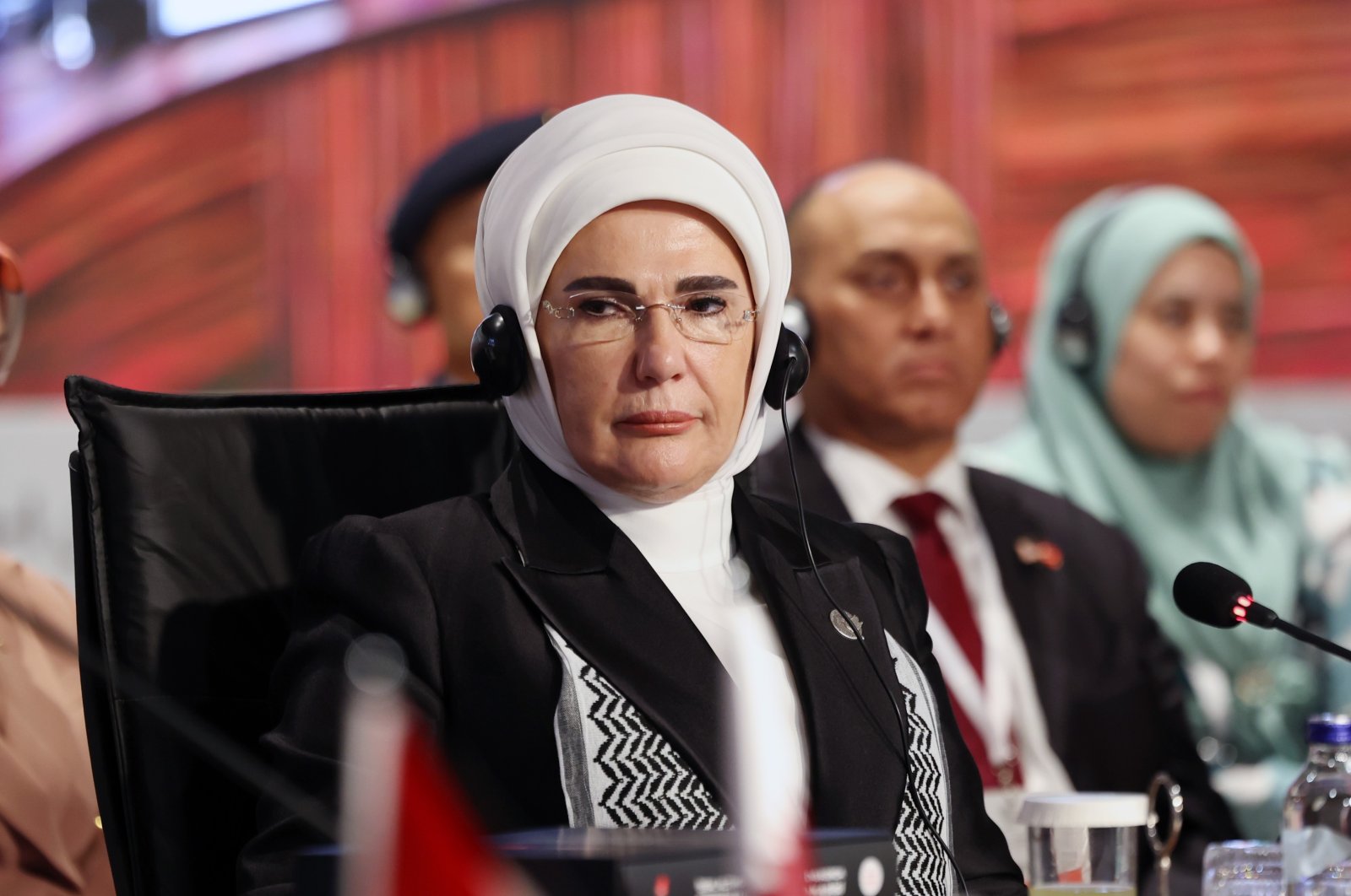 First lady Emine Erdoğan attends a gathering of first ladies for Palestine, in Istanbul, Türkiye, Nov.15, 2023. (İHA Photo)