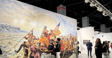 A Lego reproduction of Emmanuel Leutze&#039;s &quot;Washington Crossing the Delaware&quot; by Ai Wei Wei, Art Basel, Miami, Florida, U.S., Dec. 11, 2023. (Photo by Funda Karayel)