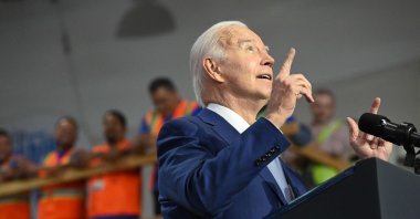 U.S. President Joe Biden gestures as he delivers remarks at Carpenters International Training Center in Las Vegas, Nevada, Dec. 8, 2023. (AFP Photo)
