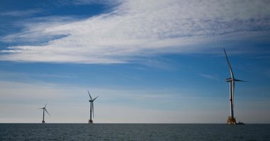 Wind turbines at sea off the coast of Port-de-Bouc, France, Dec. 7, 2023. (AFP Photo)