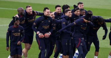 PSG players react during a training session in Paris, France, Nov. 23, 2023. (AFP Photo)