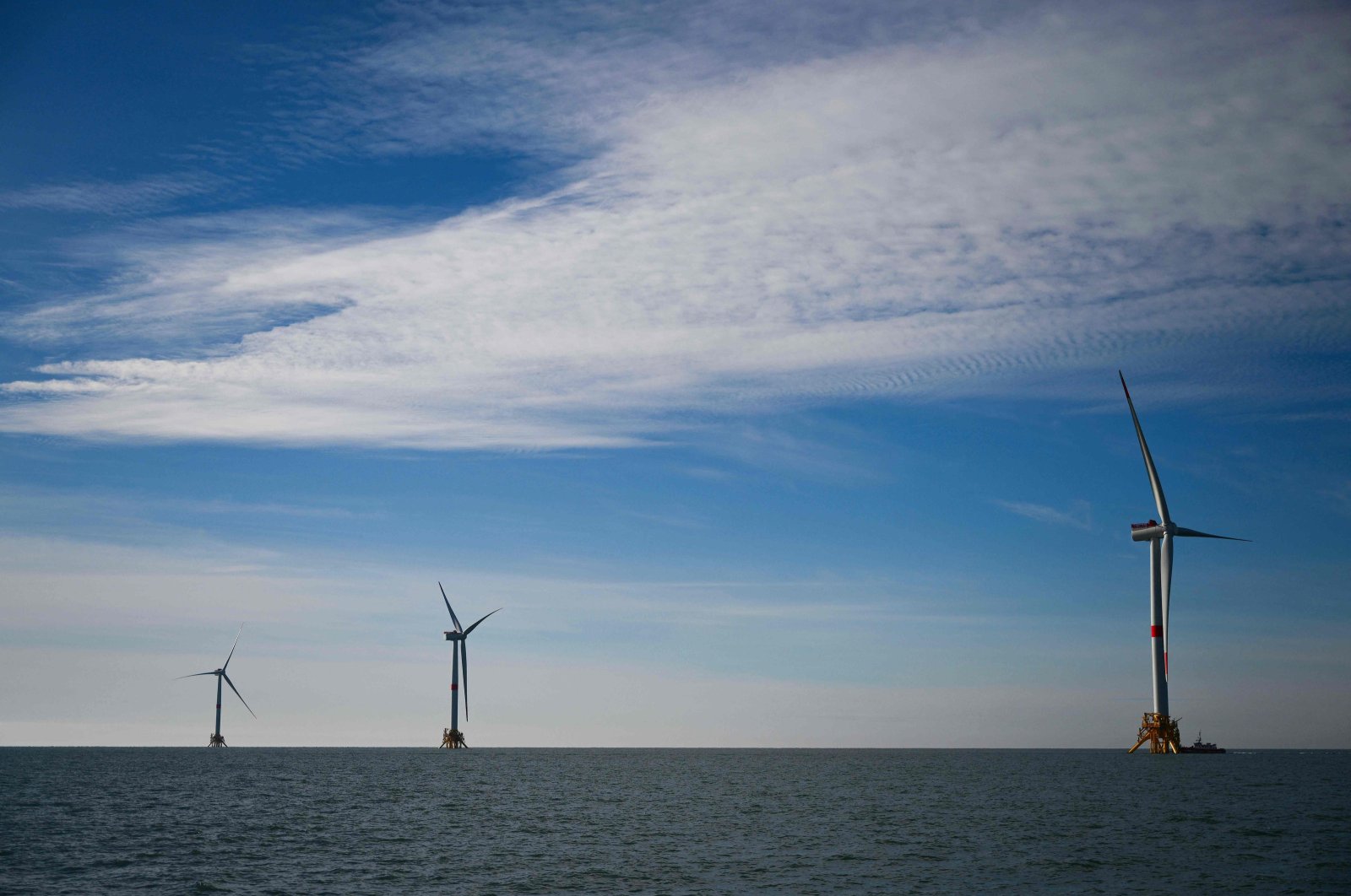 Wind turbines at sea off the coast of Port-de-Bouc, France, Dec. 7, 2023. (AFP Photo)