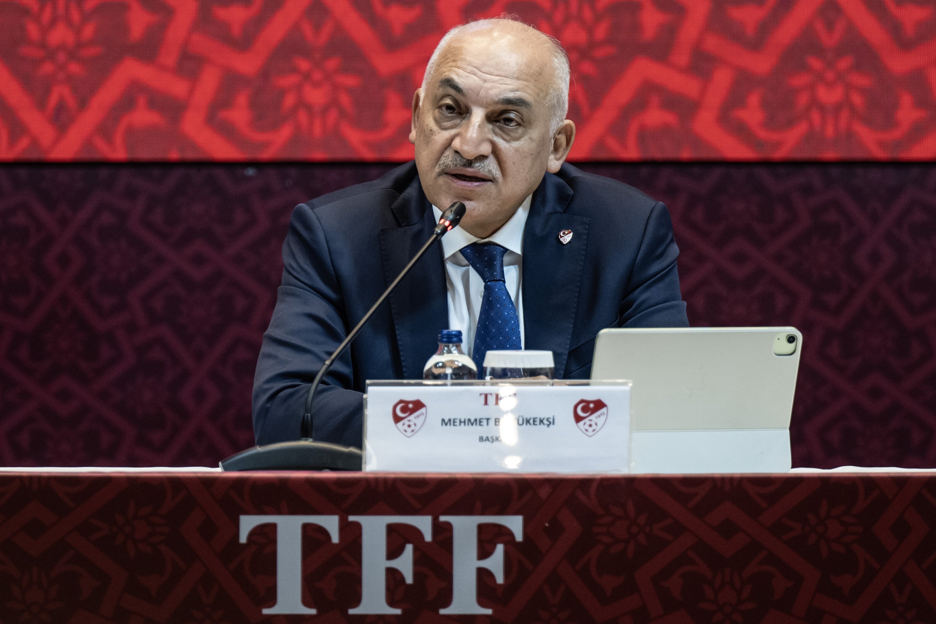 Turkish Football Federation (TFF) President Mehmet Büyükekşi speaks to the press, Istanbul, Türkiye, Dec. 13, 2023. (AA Photo)