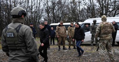 Armenian prisoners of war (POWs) are seen during a swap at the Azerbaijani-Armenian state border, Dec. 13, 2023. (AFP Photo)