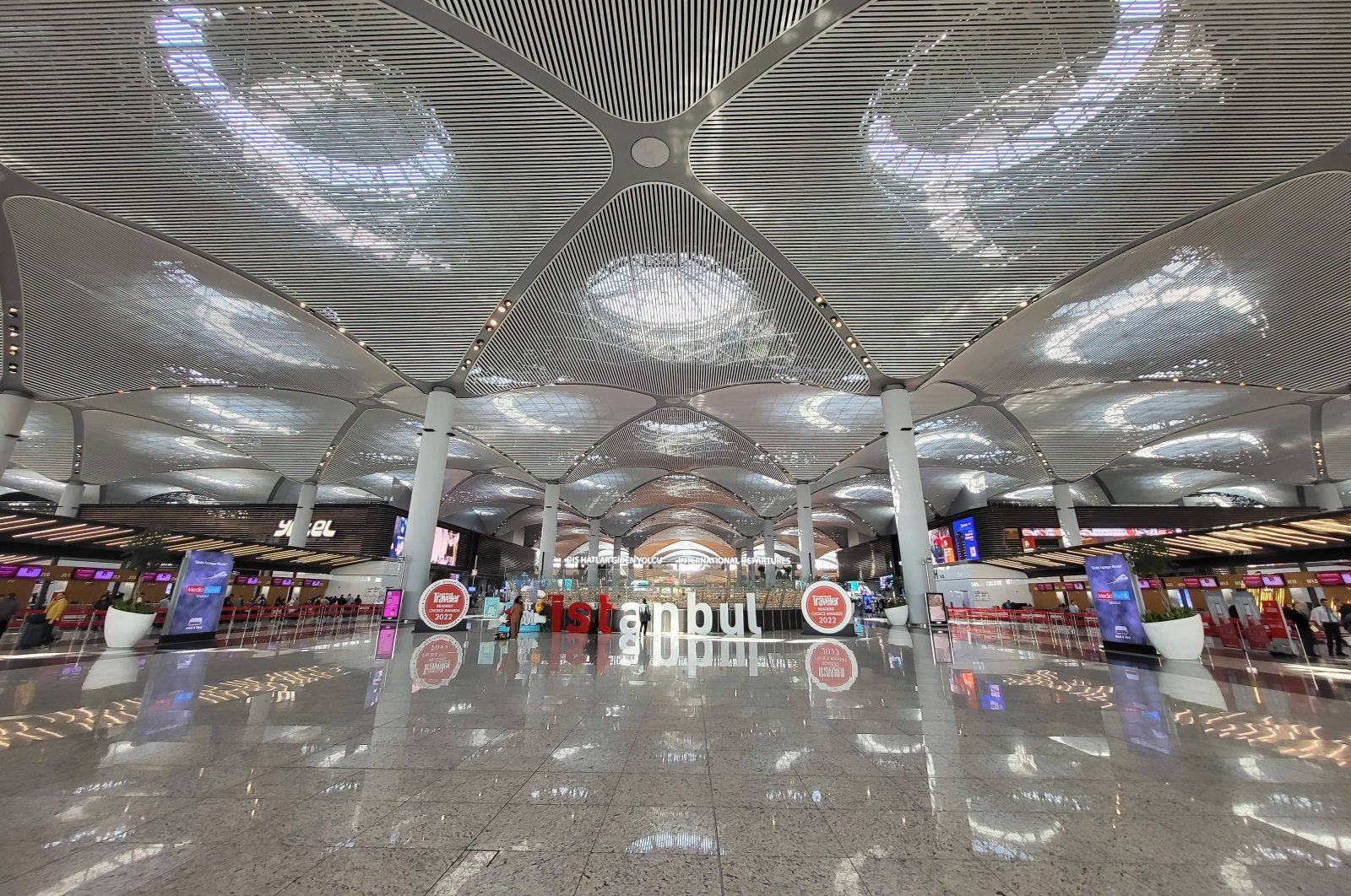 Inscription Istanbul at the hall in the new Istanbul Airport, Istanbul, Türkiye, May 8, 2023. (Reuters Photo)