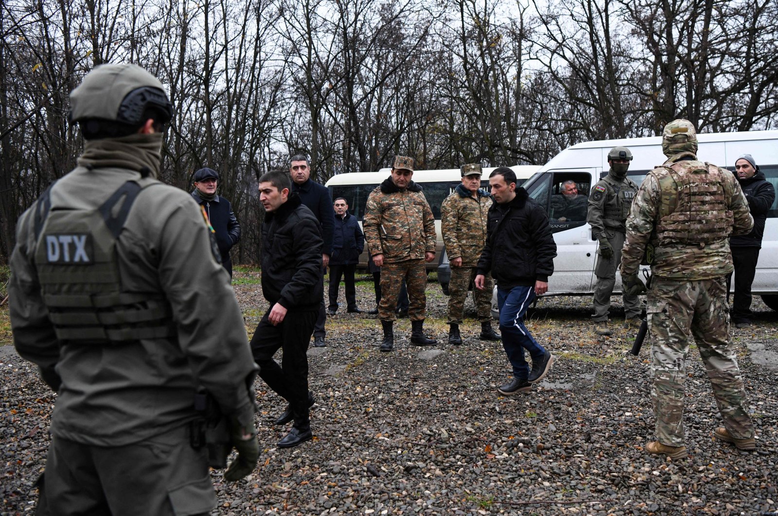 Armenian prisoners of war (POWs) are seen during a swap at the Azerbaijani-Armenian state border, Dec. 13, 2023. (AFP Photo)