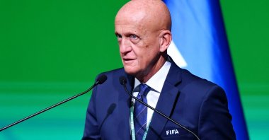 FIFA Referees Committee chair Pierluigi Collina speaks at the 73rd FIFA Congress, Kigali, Rwanda, March 16, 2023. (Getty Images)