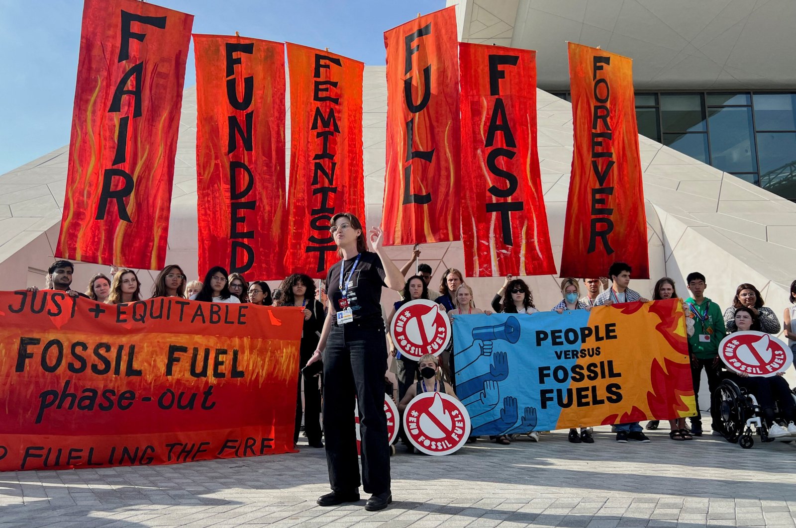 Climate activists protest after a draft of a negotiation deal was released, at the United Nations Climate Change Conference COP28 in Dubai, United Arab Emirates, Dec. 13, 2023. (Reuters Photo)