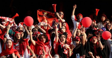 Persepolis team fans cheer at a Sanat Naft-e Abadan match in Iran's Premier League at Azadi stadium, Tehran, Iran, Aug. 31, 2022. (Reuters Photo)