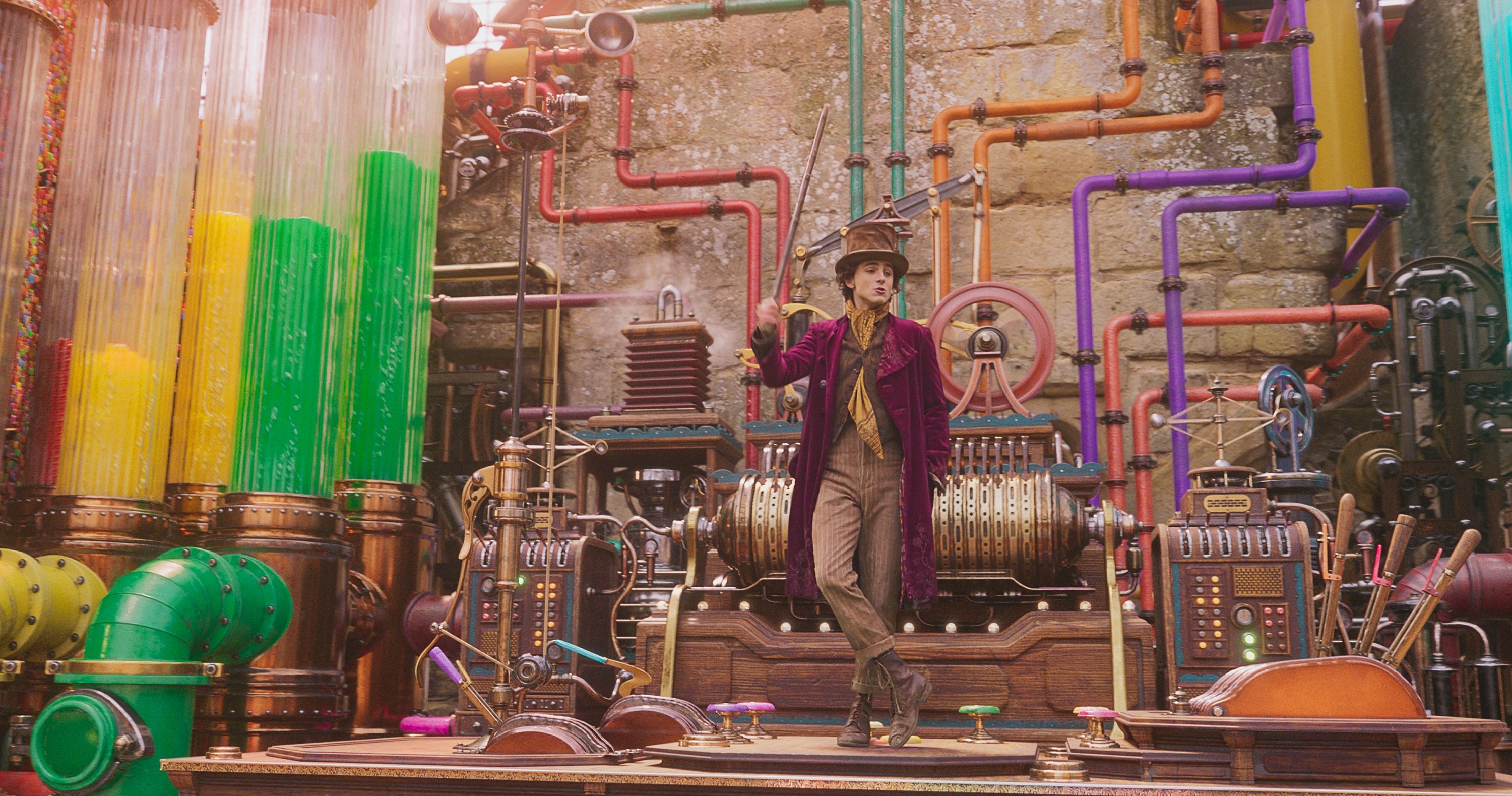 This image released by Warner Bros. Pictures shows Timothee Chalamet in a scene from &quot;Wonka.&quot; (AP Photo)