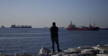 Cargo ships anchored in the Marmara Sea wait to cross the Bosphorus in Istanbul, Türkiye, Nov. 1, 2022. (AP Photo)