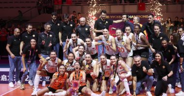 Eczacıbaşı Dynavit players celebrate wining the 2023 Women&#039;s Volleyball Club World Championship, Hangzhou, China, Dec. 17, 2023. (AA Photo)