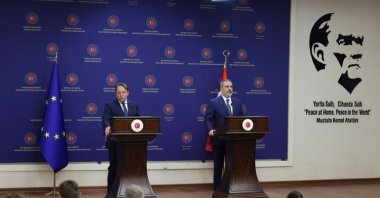 Foreign Minister Hakan Fidan (R) holds a news conference with the European Commissioner for Neighborhood and Enlargement Oliver Varhelyi in the capital Ankara, Türkiye, Sept. 6, 2023. (AA Photo)