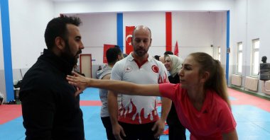 Enforcement officers training during their kung fu lessons to equip themselves, Gaziantep, Türkiye, Dec. 18, 2023. (DHA Photo)