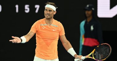 Spain's Rafael Nadal reacts in the round two singles match against U.S' Mackenzie McDonald during Day 3 of the 2023 Australian Open at Melbourne Park, Melbourne, Australia, Jan. 18, 2023. (Getty Images Photo)