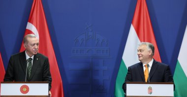 President Recep Tayyip Erdoğan, and Hungarian PM Victor Orban attend joint news conference in Budapest, Hungary, Dec. 18, 2023. (AA Photo)