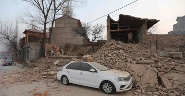 Collapsed buildings are seen after an earthquake in Dahejia, Jishishan county, Gansu province in northwest China, Dec. 19, 2023. (AFP Photo)