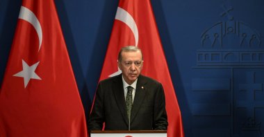 President Recep Tayyip Erdoğan speaks at a news conference in Budapest, Hungary, Dec. 18, 2023. (AA Photo)