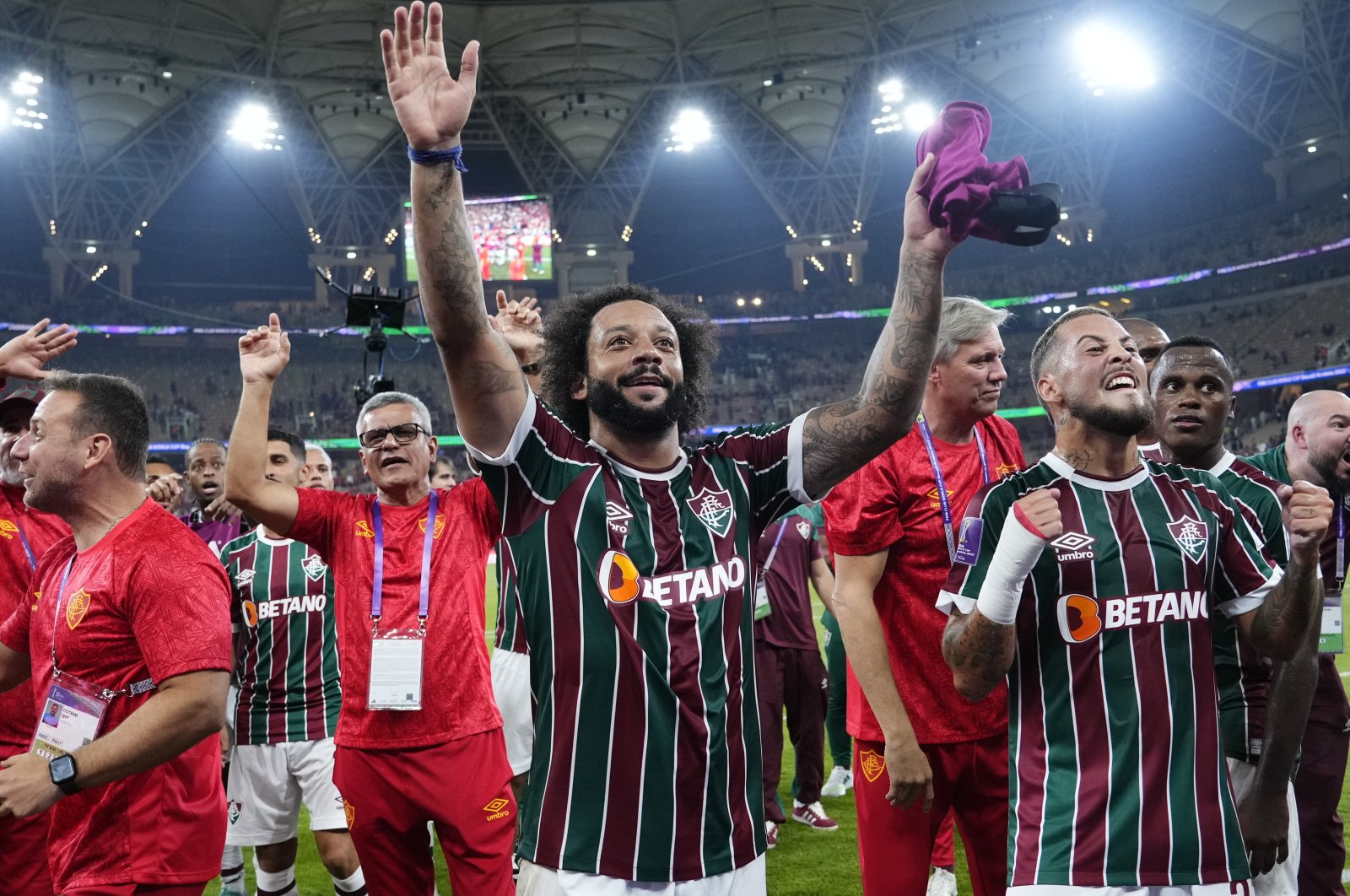 Marcelo, left back of Fluminense and Brazil, celebrates victory after the FIFA Club World Cup Saudi Arabia 2023 match against Al Ahly FC at King Abdullah Sports City, Jeddah, Saudi Arabia, Dec. 18, 2023. (Getty Images Photo)