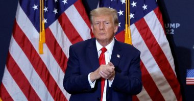 Former U.S. President and 2024 presidential hopeful Donald Trump gestures at an event in Waterloo, Iowa, U.S., Dec. 19, 2023. (AFP Photo)