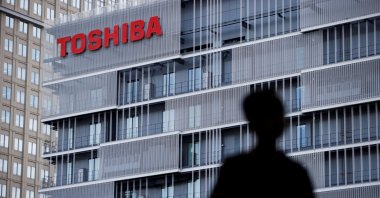 The logo of Toshiba Corp. is displayed at the company&#039;s building in Kawasaki, Japan, April 5, 2023. (Reuters Photo)