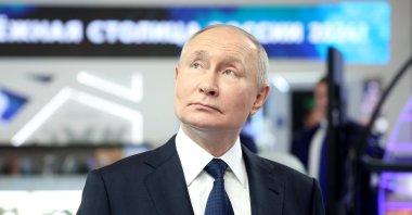 Russian President Vladimir Putin visits the Russia Expo international exhibition and forum at the VDNKh exhibition center in Moscow, Russia, Dec. 17, 2023. (EPA Photo)