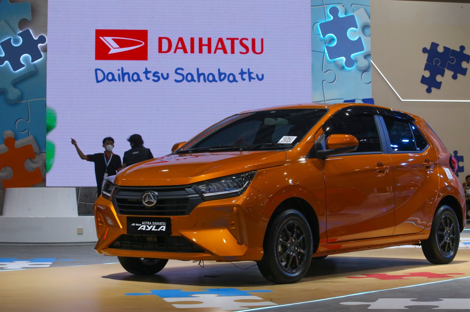 The Daihatsu Ayla model is exhibited at the Gaikindo Jakarta Auto Week 2023 auto show at JCC, Jakarta, Indonesia, March 10, 2023. (Shutterstock Photo)